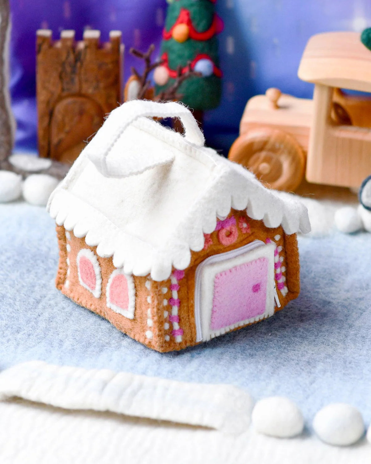 Felt Pink Gingerbread House Bag