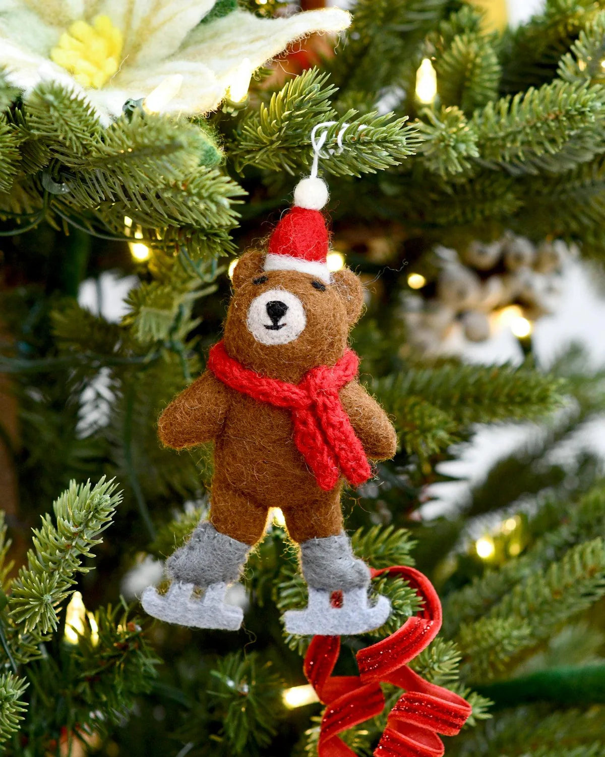 Brown Bear with Skates Ornament