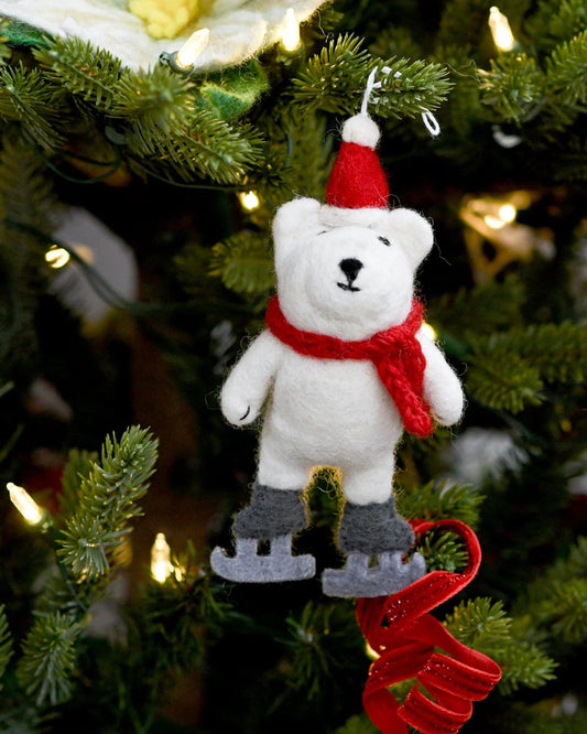 Polar Bear with Skates Ornament