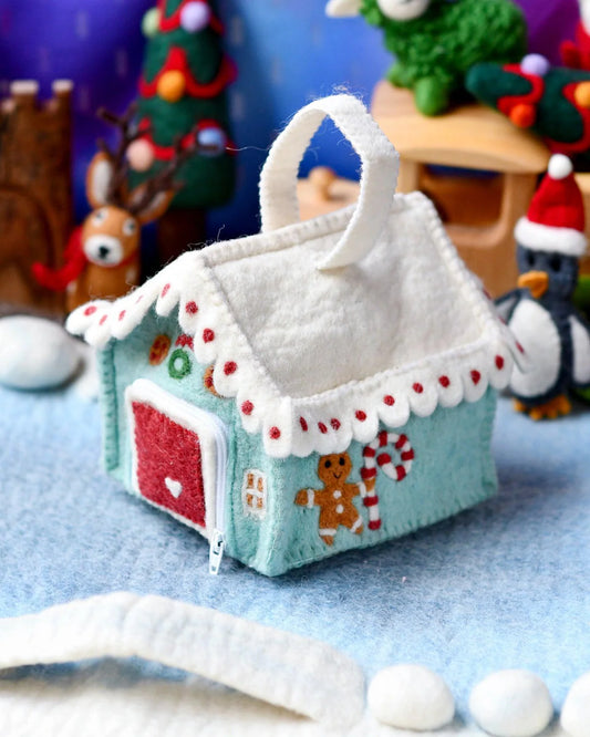 Felt Blue Gingerbread House Bag