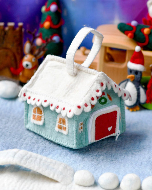 Felt Blue Gingerbread House Bag