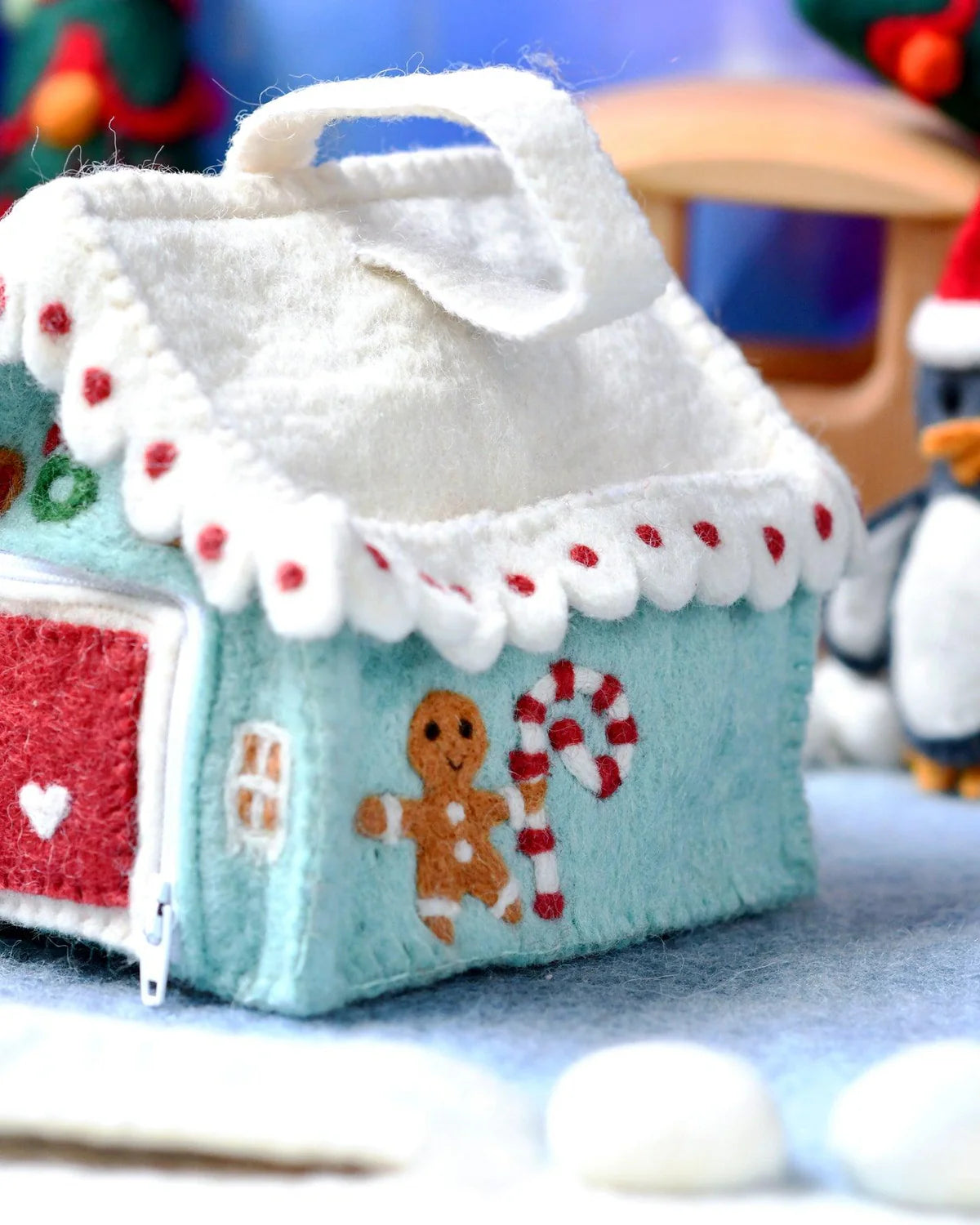 Felt Blue Gingerbread House Bag