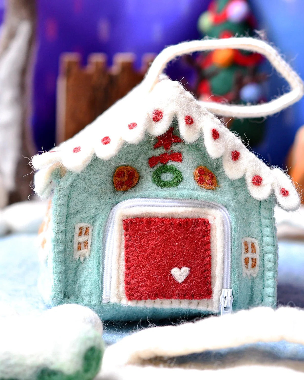 Felt Blue Gingerbread House Bag